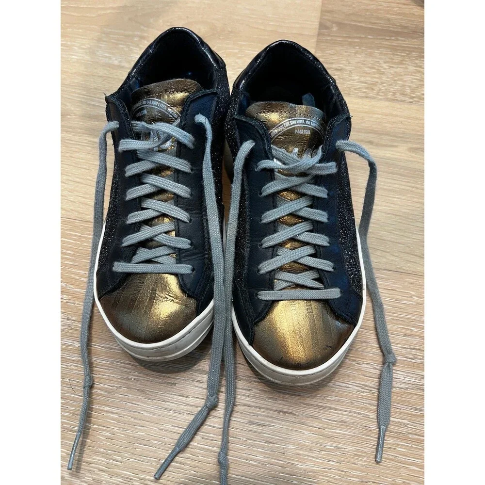 p448 sneakers UK 35 US 4.5 5 Black Glitter Gold - Picture 2 of 8